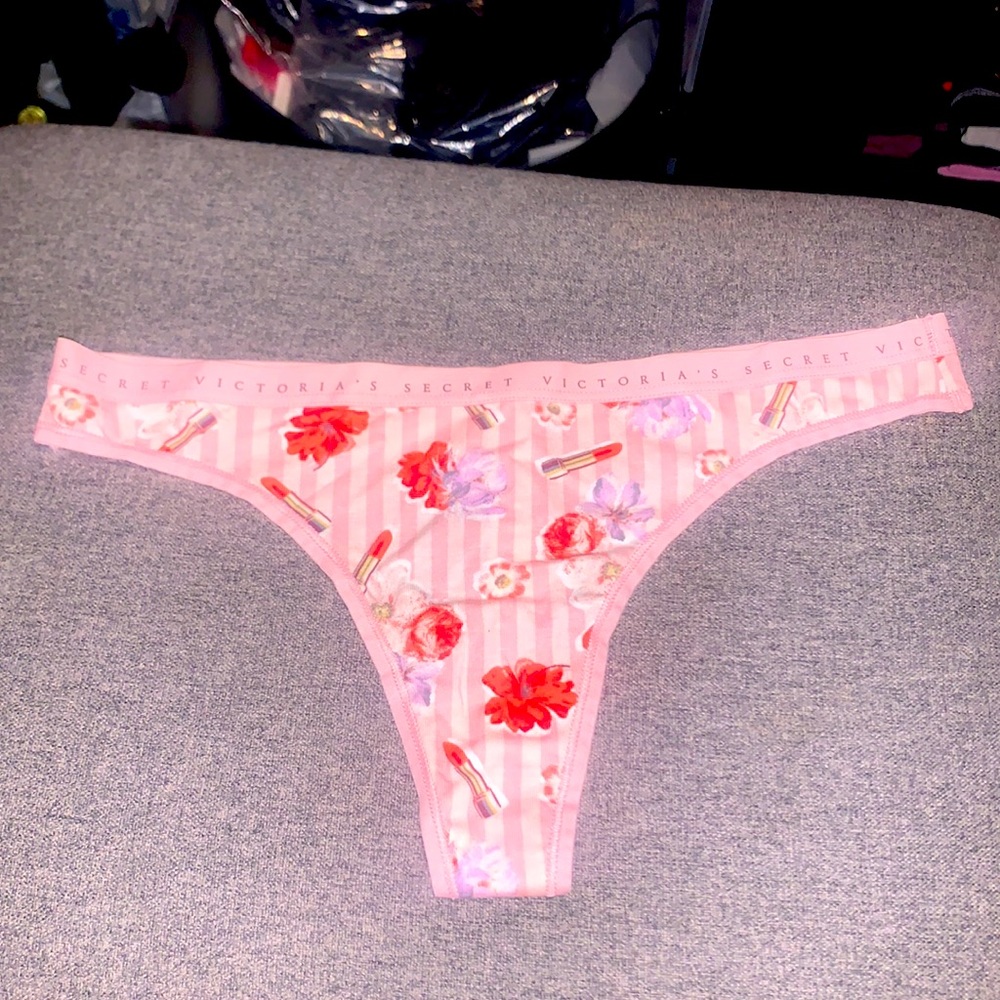 Victoria’s Secret Pink Striped Lipstick/Floral Thong (S)